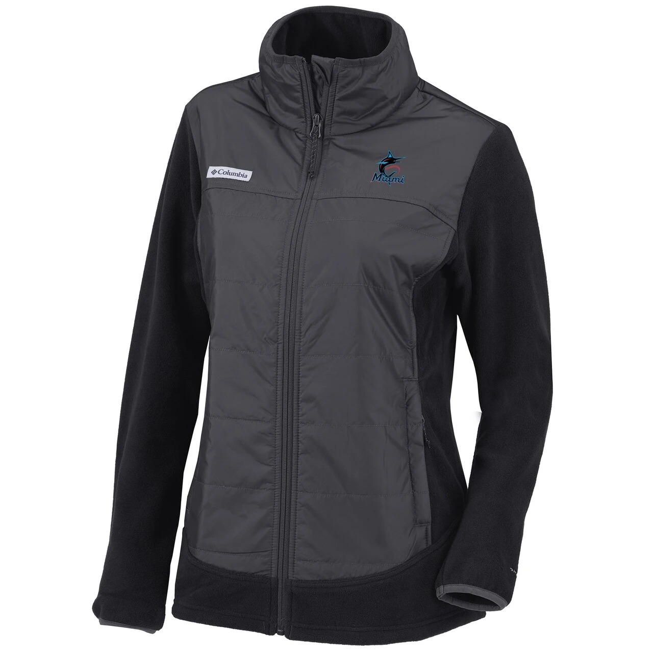Women's Miami Marlins Columbia Black/Charcoal Basin Butte Fleece Full-Zip Jacket - Image 2