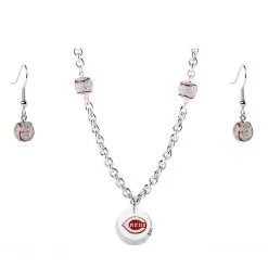 Cincinnati Reds Crystals From Swarovski Baseball Necklace & Earrings