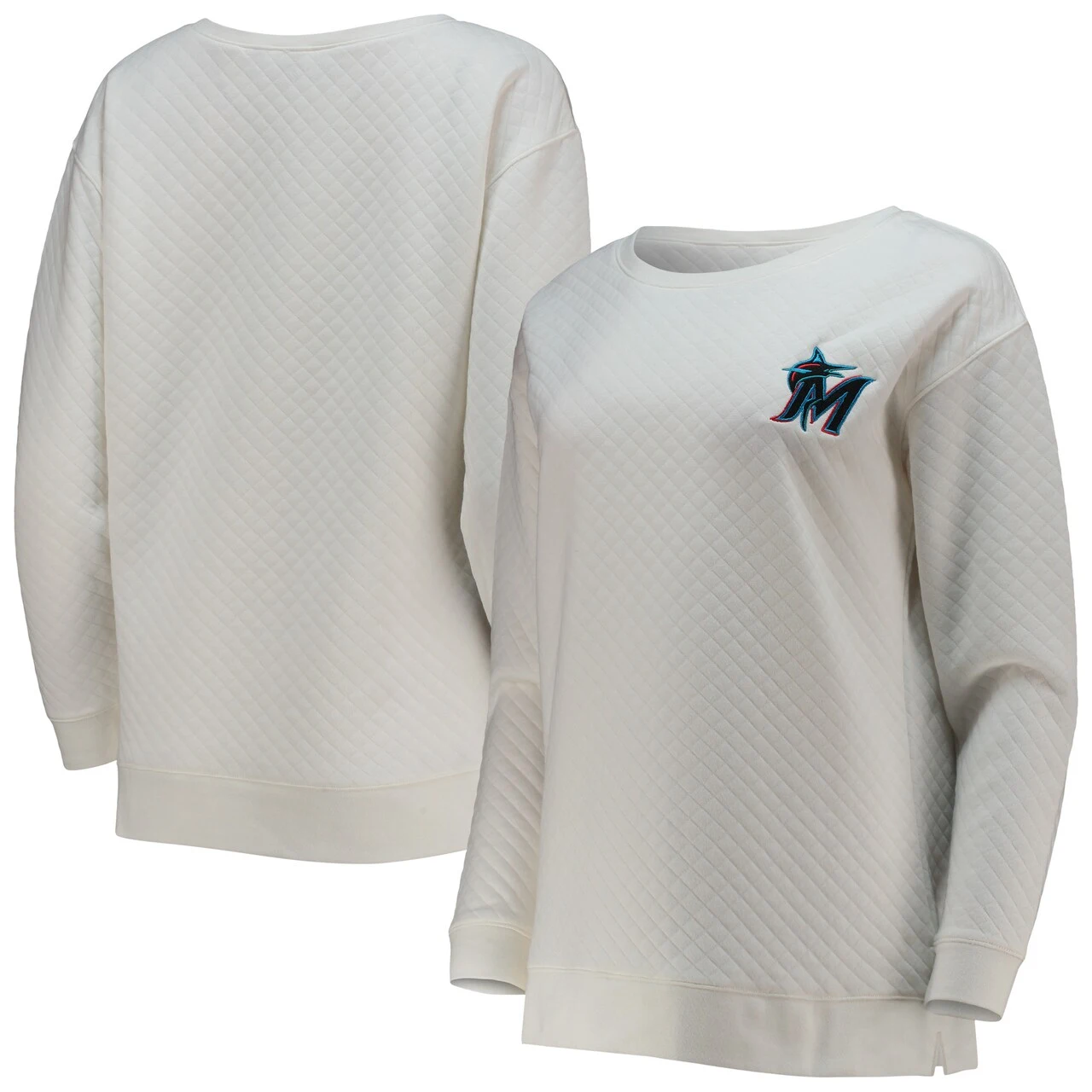 Women's Miami Marlins Concepts Sport White/Cream Quilted Pullover Sweatshirt