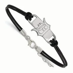 LogoArt Detroit Tigers Sterling Silver Small Center Leather Bracelet