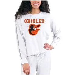 Women's Baltimore Orioles Concepts Sport Cream/Gray Pendant French Terry Long Sleeve Top