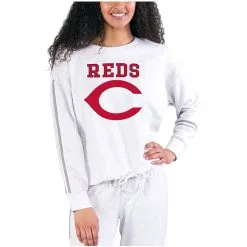 Women's Cincinnati Reds Concepts Sport Cream/Gray Pendant French Terry Long Sleeve Top