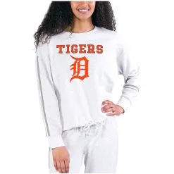 Women's Detroit Tigers Concepts Sport Cream/Gray Pendant French Terry Long Sleeve Top