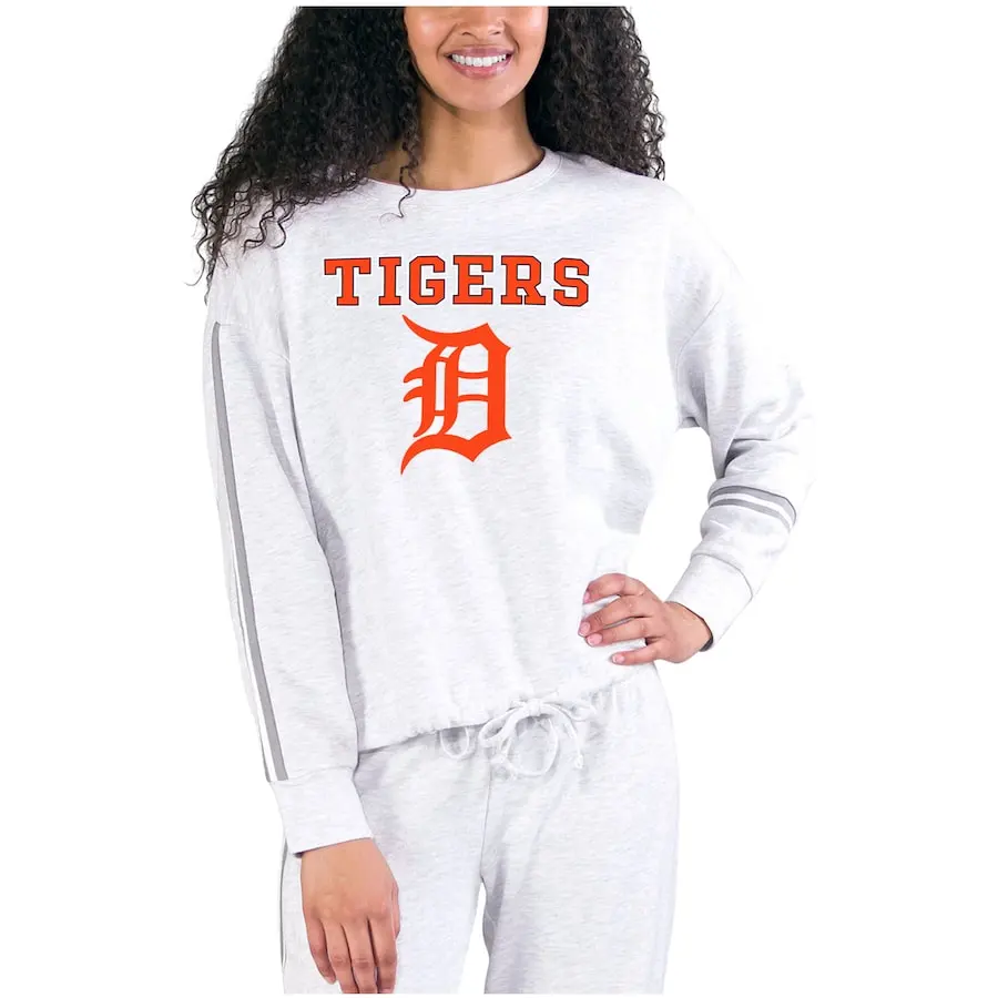 Women's Detroit Tigers Concepts Sport Cream/Gray Pendant French Terry Long Sleeve Top