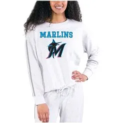 Women's Miami Marlins Concepts Sport Cream/Gray Pendant French Terry Long Sleeve Top