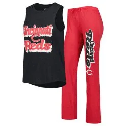 Women's Cincinnati Reds Concepts Sport Heather Red/Heather Black Wordmark Meter Muscle Tank Top & Pants Sleep Set