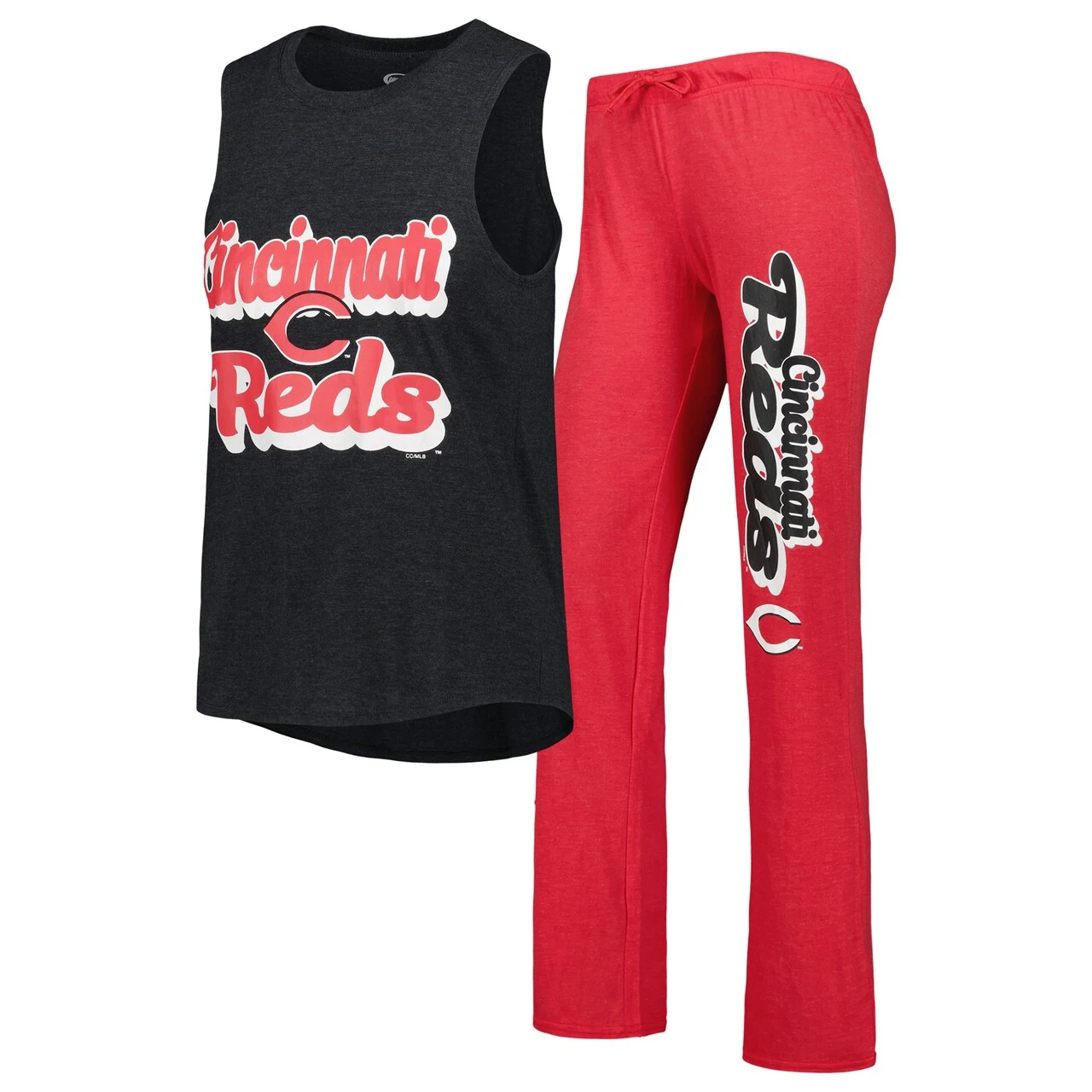 Women's Cincinnati Reds Concepts Sport Heather Red/Heather Black Wordmark Meter Muscle Tank Top & Pants Sleep Set