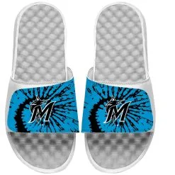 Miami Marlins ISlide White Tie Dye Slide Sandals