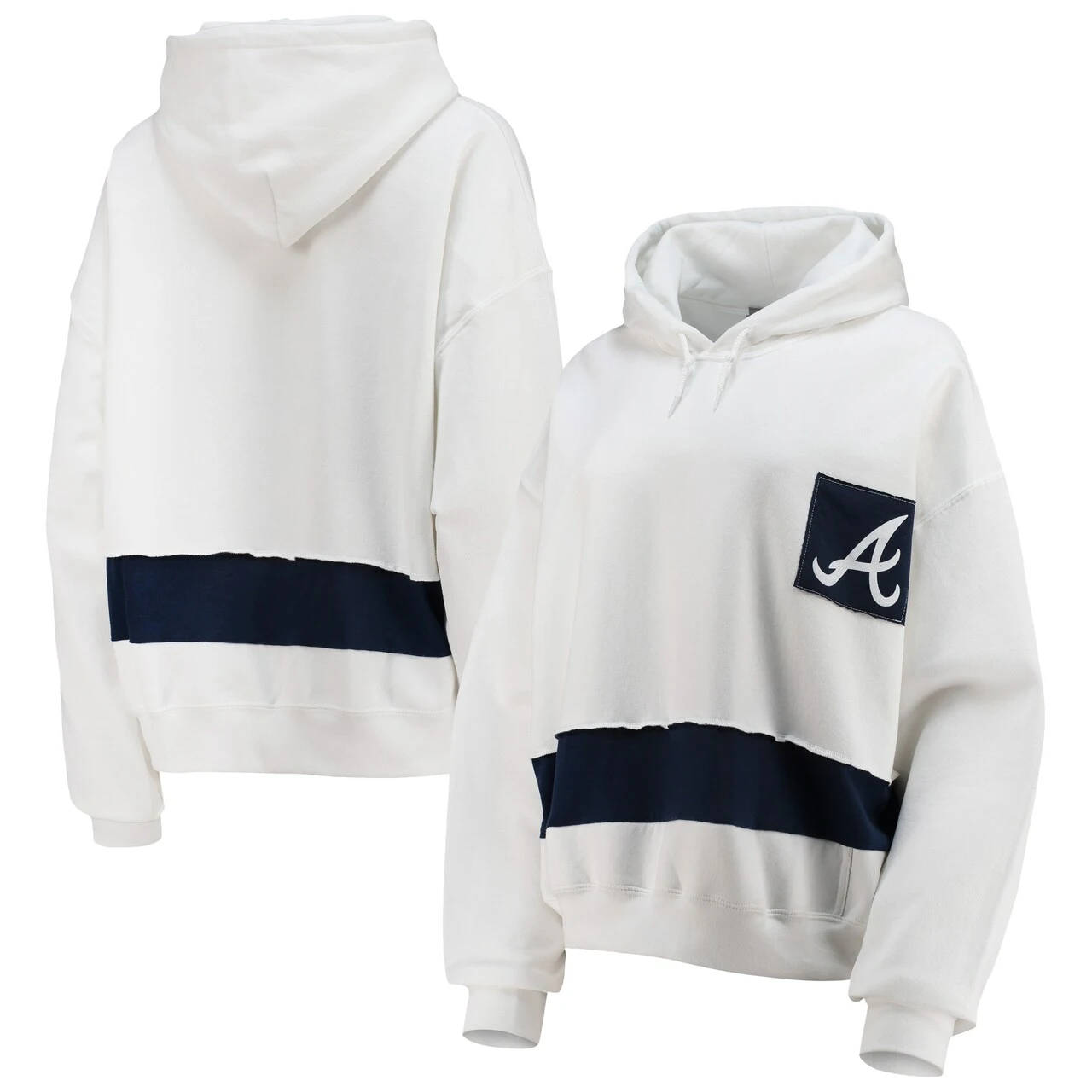 Women's Atlanta Braves Refried Apparel White/Navy Cropped Pullover Hoodie