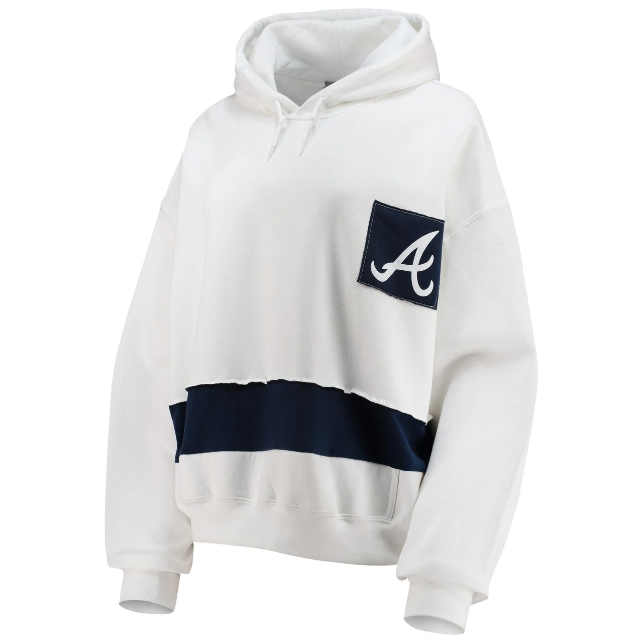 Women's Atlanta Braves Refried Apparel White/Navy Cropped Pullover Hoodie - Image 2