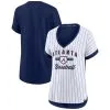 Women's Atlanta Braves Fanatics Branded White/Navy Iconic Noise Factor Pinstripe V-Neck T-Shirt