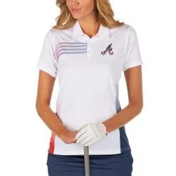 Women's Atlanta Braves Antigua White/Navy Liberty Polo
