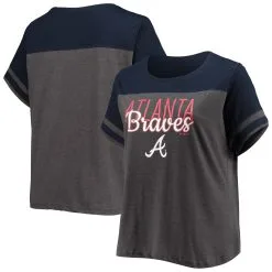 Profile Women's Atlanta Braves Heathered Charcoal/Navy Plus Size Colorblock T-Shirt