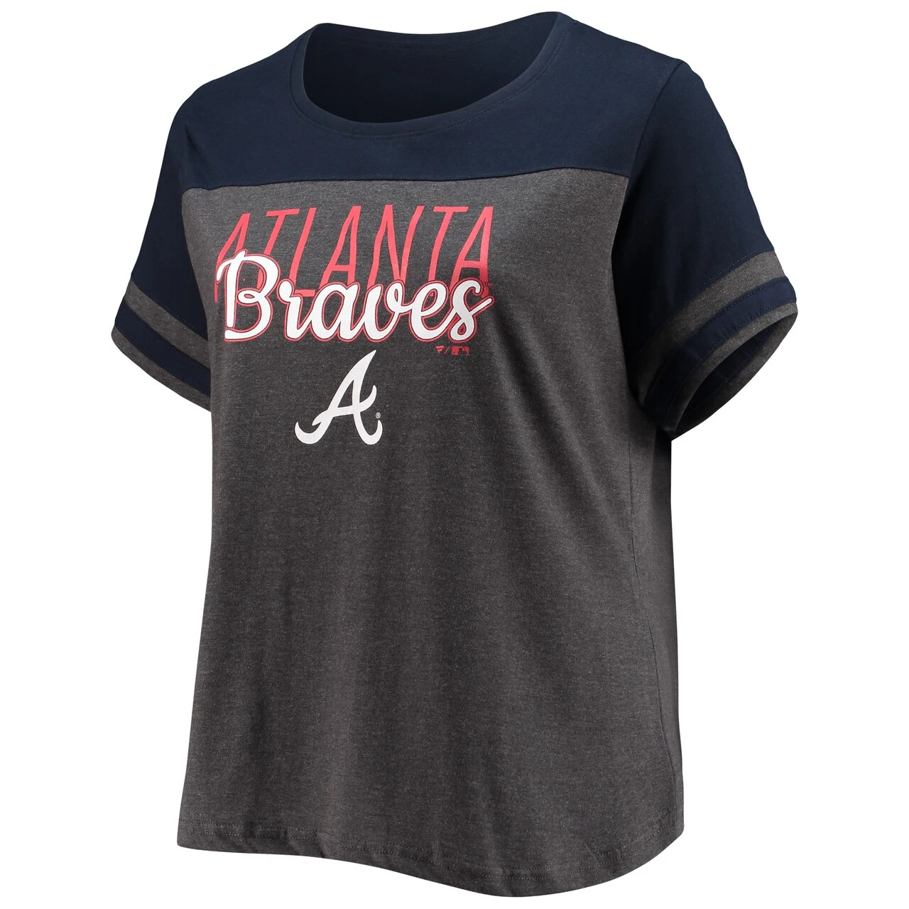 Profile Women's Atlanta Braves Heathered Charcoal/Navy Plus Size Colorblock T-Shirt - Image 2