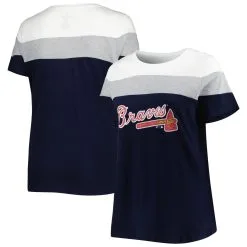 Profile Women's Atlanta Braves White/Navy Plus Size Colorblock T-Shirt