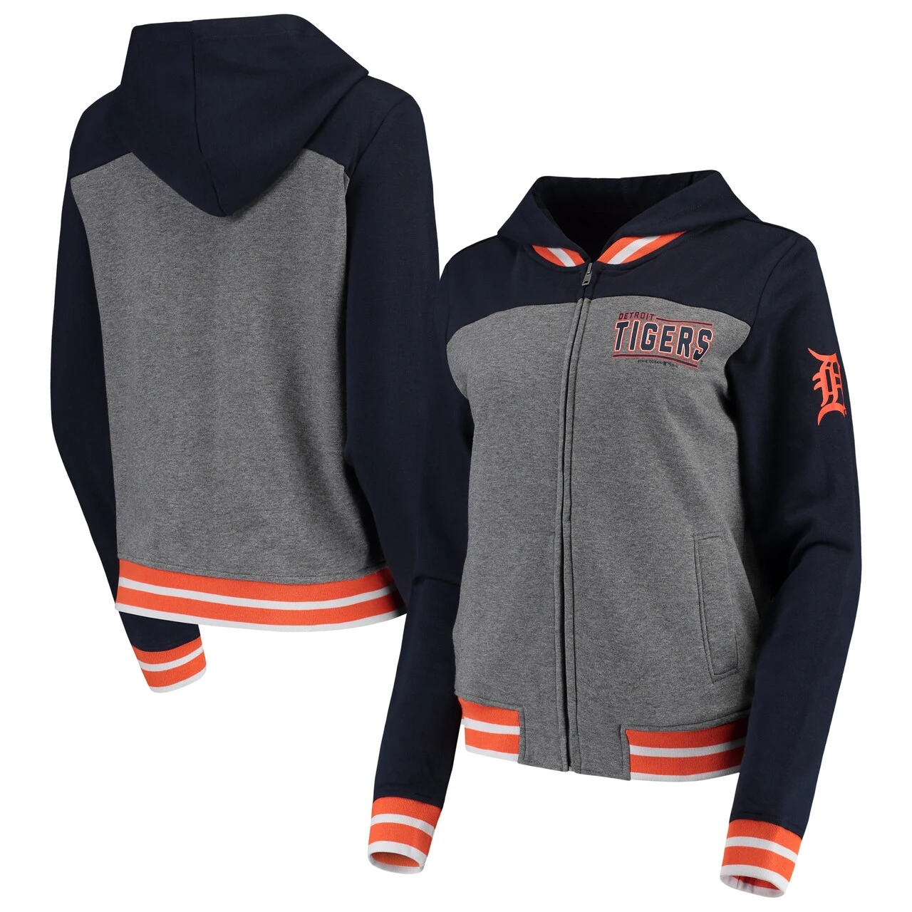 Women's Detroit Tigers New Era Gray/Navy French Terry Full-Zip Hoodie