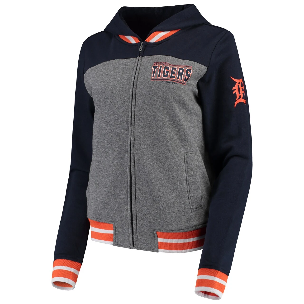 Women's Detroit Tigers New Era Gray/Navy French Terry Full-Zip Hoodie - Image 2
