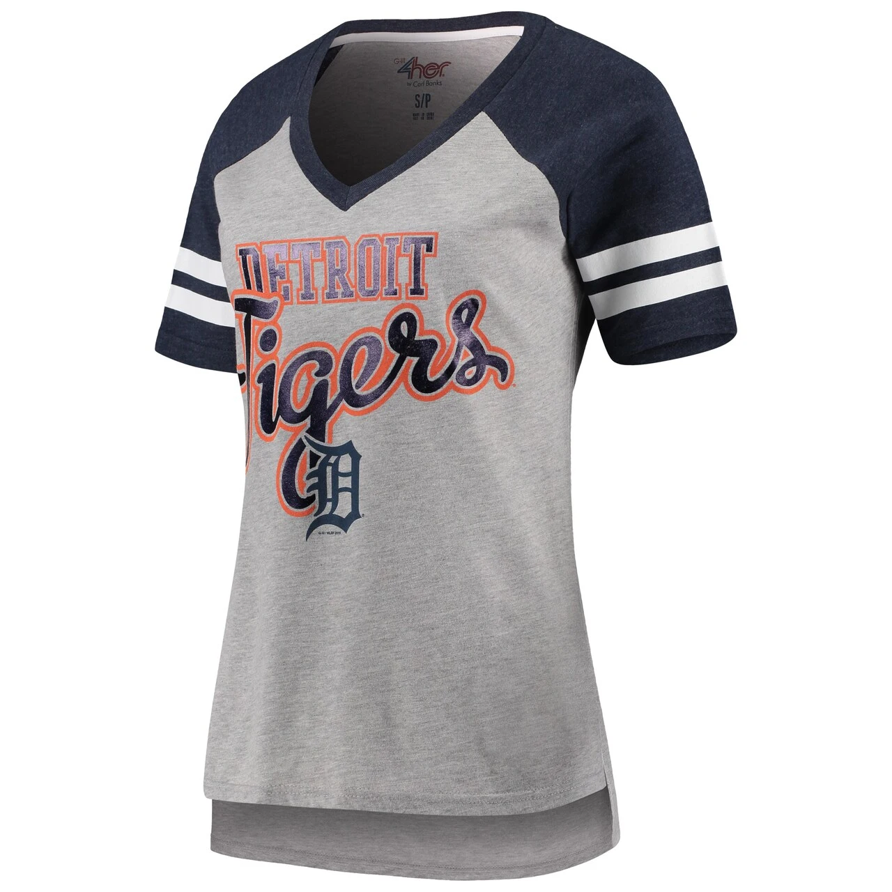Women's Detroit Tigers G-III 4Her By Carl Banks Gray/Navy Goal Line Raglan V-Neck T-Shirt - Image 2