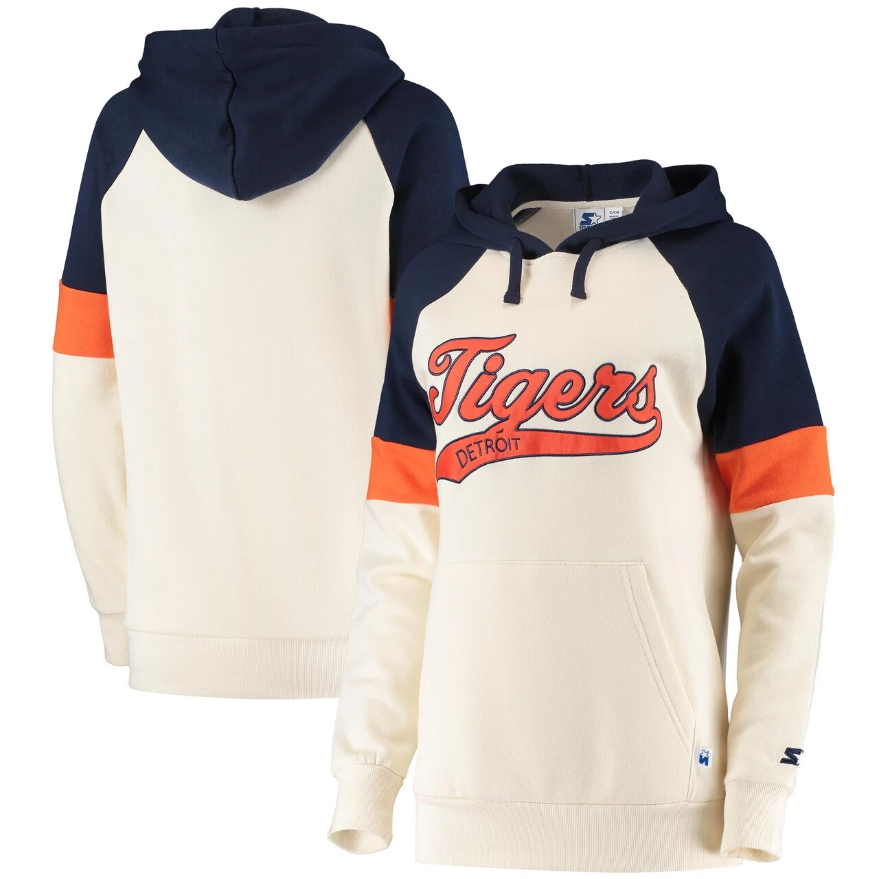 Women's Detroit Tigers Starter Cream/Navy Shutout Raglan Pullover Hoodie