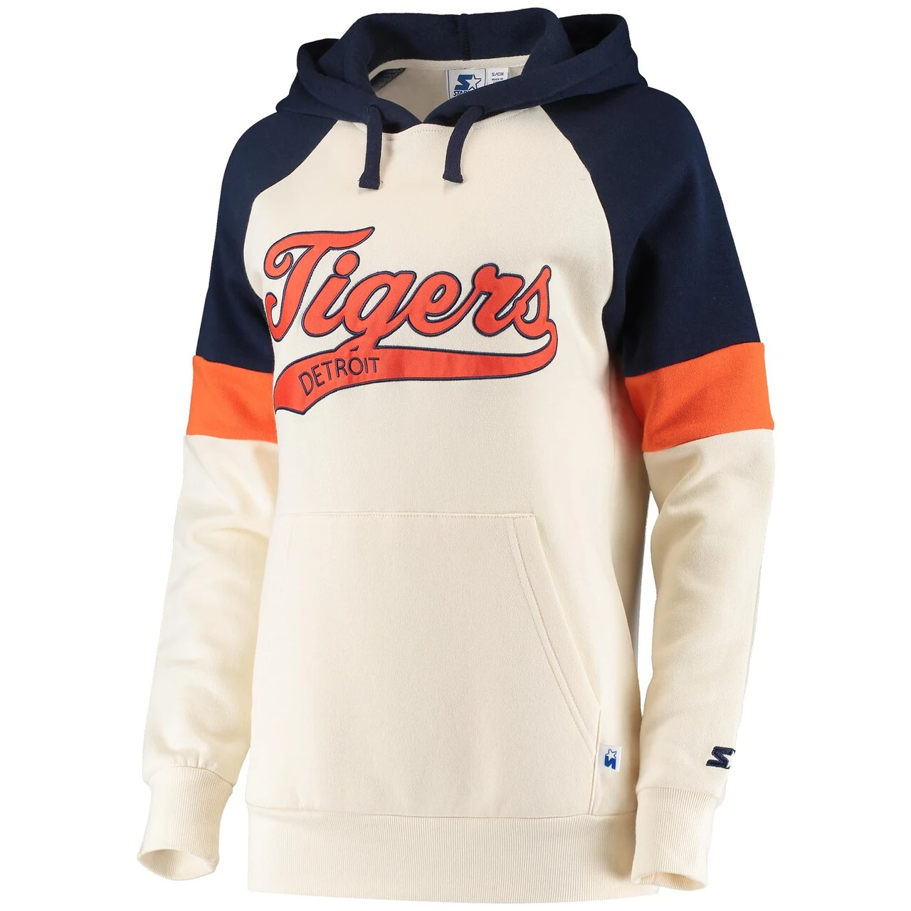 Women's Detroit Tigers Starter Cream/Navy Shutout Raglan Pullover Hoodie - Image 2