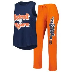 Women's Detroit Tigers Concepts Sport Orange/Navy Wordmark Meter Muscle Tank Top & Pants Sleep Set