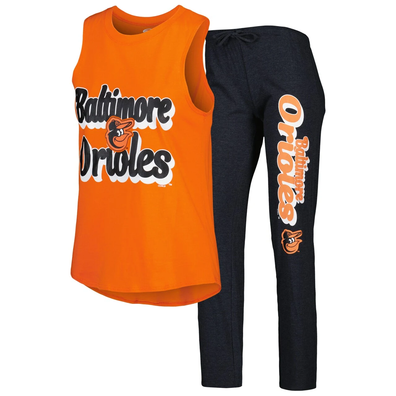 Women's Baltimore Orioles Concepts Sport Black/Orange Wordmark Meter Muscle Tank Top & Pants Sleep Set