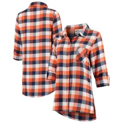 Women's Detroit Tigers Concepts Sport Navy/Orange Breakout Flannel Long Sleeve Nightshirt