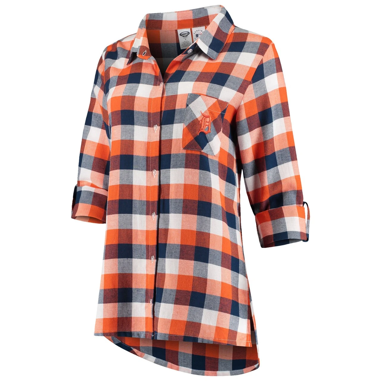 Women's Detroit Tigers Concepts Sport Navy/Orange Breakout Flannel Long Sleeve Nightshirt - Image 2