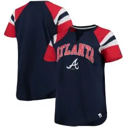 Women's Atlanta Braves Starter Navy/Red Game On Notch Neck Raglan T-Shirt