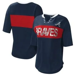 Women's Atlanta Braves Touch Navy/Red Lead Off Notch Neck T-Shirt