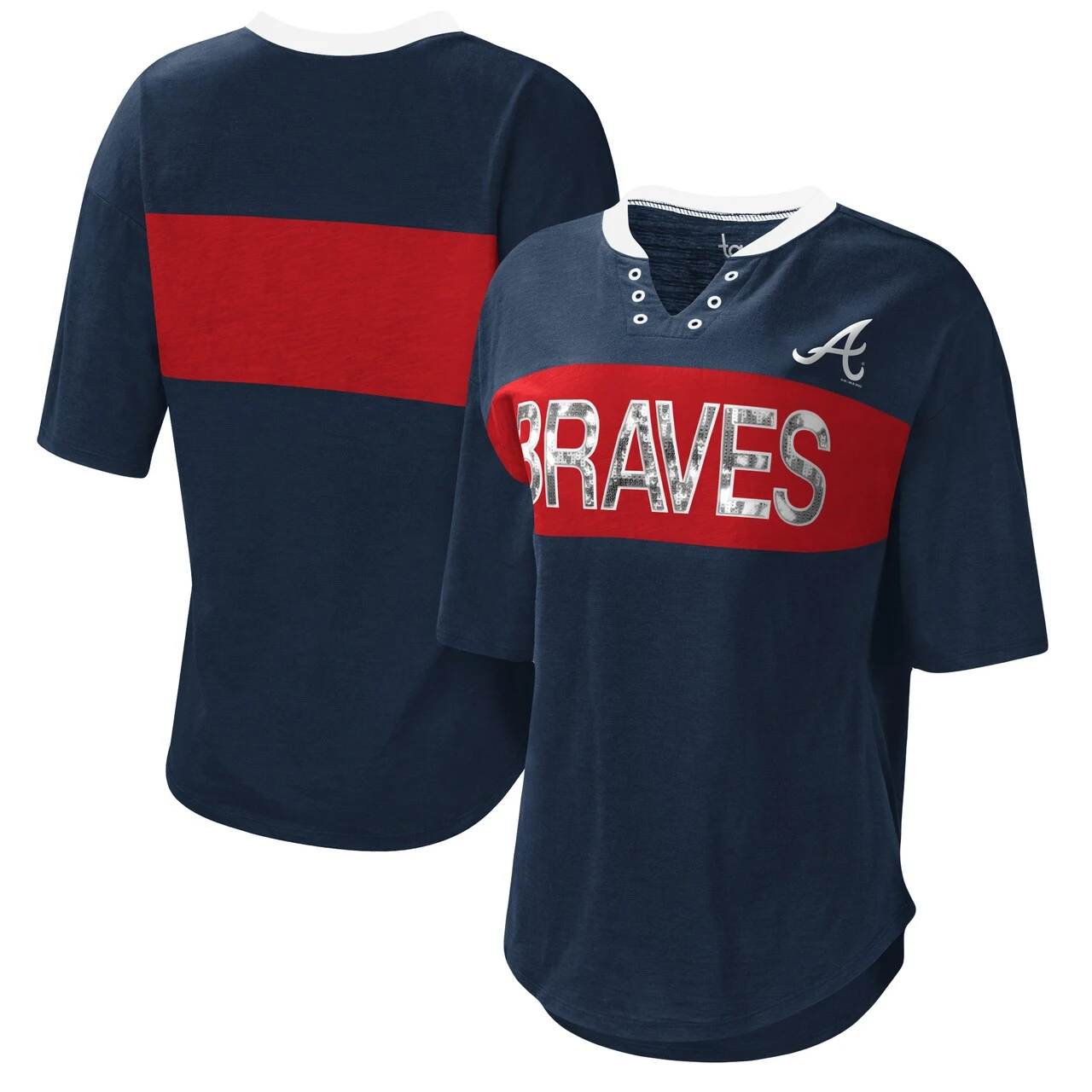 Women's Atlanta Braves Touch Navy/Red Lead Off Notch Neck T-Shirt