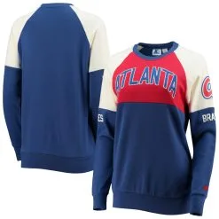 Women's Atlanta Braves Starter Red/Royal Baseline Raglan Historic Logo Pullover Sweatshirt