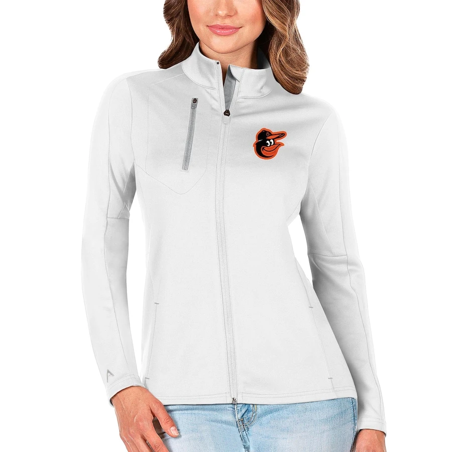 Women's Baltimore Orioles Antigua White/Silver Generation Full-Zip Jacket