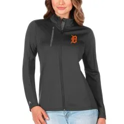 Women's Detroit Tigers Antigua Charcoal/Silver Generation Full-Zip Jacket