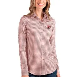 Women's Cincinnati Reds Antigua Red/White Structure Button-Up Long Sleeve Shirt