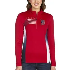 Women's Detroit Tigers Antigua Red/White Liberty Quarter-Zip Pullover Jacket