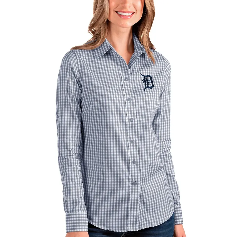 Women's Detroit Tigers Antigua Navy/White Structure Button-Up Long Sleeve Shirt