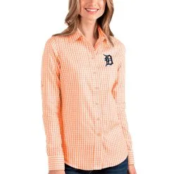 Women's Detroit Tigers Antigua Orange/White Structure Button-Up Long Sleeve Shirt