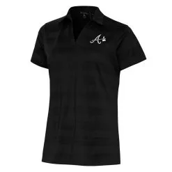 Women's Atlanta Braves Antigua Black Brushed Metallic Compass Polo