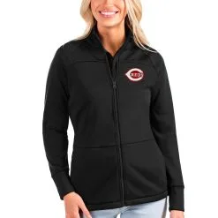 Women's Cincinnati Reds Antigua Black Links Full-Zip Golf Jacket