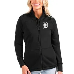 Women's Detroit Tigers Antigua Black Links Full-Zip Golf Jacket