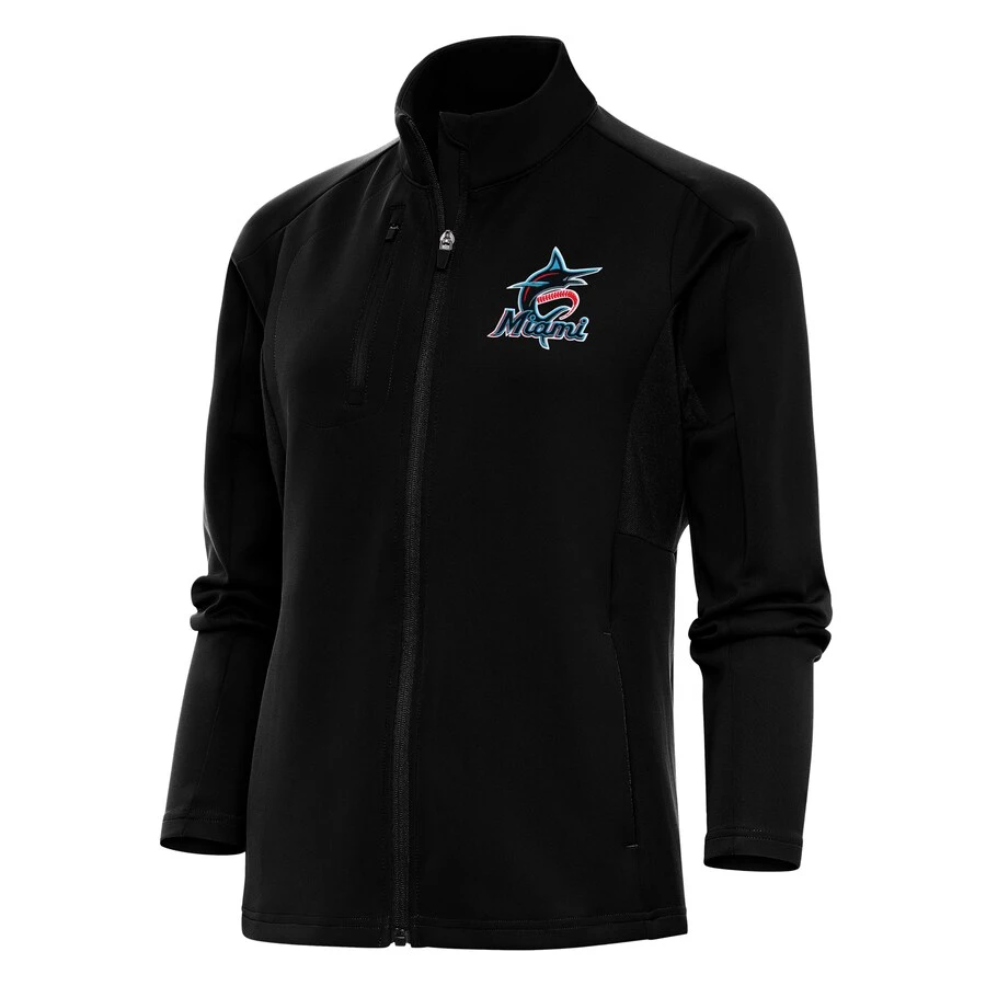 Women's Miami Marlins Antigua Black Logo Generation Full-Zip Jacket