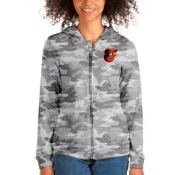 Women's Baltimore Orioles Antigua Camo Team Absolute Full-Zip Hoodie