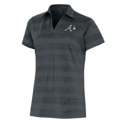 Women's Atlanta Braves Antigua Charcoal Brushed Metallic Compass Polo