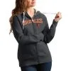 Women's Baltimore Orioles Antigua Charcoal Team Logo Victory Full-Zip Hoodie