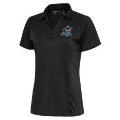 Women's Miami Marlins Antigua Charcoal Team Logo Tribute Polo