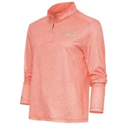 Women's Atlanta Braves Antigua Coral Tonal Wiki Quarter-Zip Pullover Top