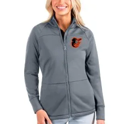 Women's Baltimore Orioles Antigua Gray Links Full-Zip Golf Jacket