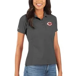 Women's Cincinnati Reds Antigua Gray Legacy Pique Polo
