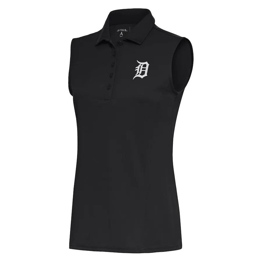 Women's Detroit Tigers Antigua Gray Brushed Metallic Sleeveless Tribute Polo